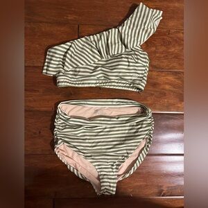 Albion Green and Cream Striped Women’s Two-Piece Swim Set
